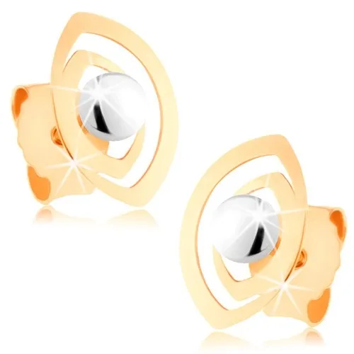 Zlaté náušnice 9K dvojitý obrys zrnka s guľôčkou