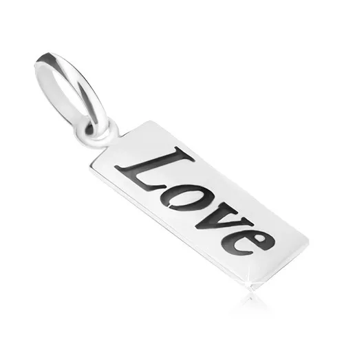Prívesok zo striebra 925, známka s patinovaným nápisom Love