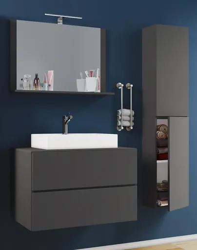 VCM 4dílná umyvadlová skříňka Lendas M 60 cm se zrcadlem a vysokou skříňkou, antracitová