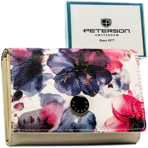 Elegantná dámska kvetovaná peňaženka s RFID ochranou, z prírodnej a ekologickej kože - Peterson
