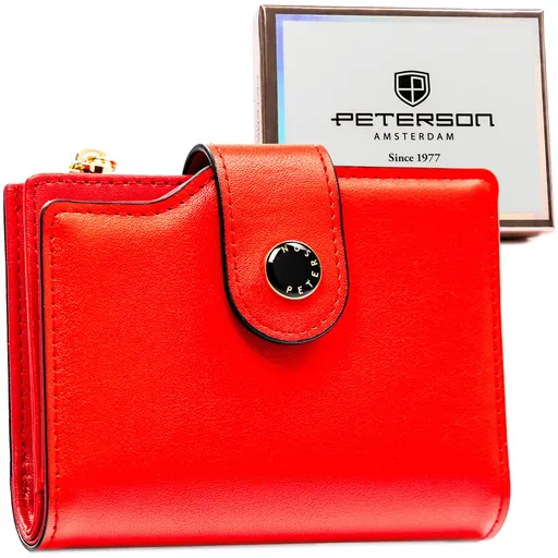 Dámska červená peňaženka z ekologickej kože so zipsom, patentkou a RFID ochranou – Peterson