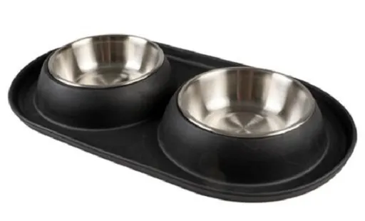 DUVO+ podložka s dvomi miskami nerez/gumená čierna s priemerom 14,3cm, 2x420ml