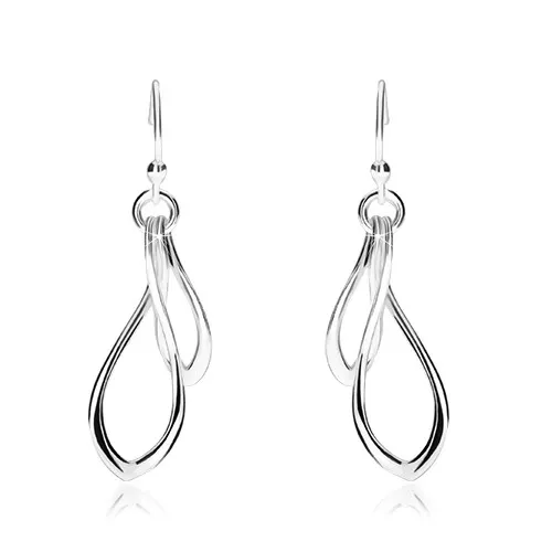 Visiace strieborné 925 náušnice, väčšia a menšia kontúra slzy