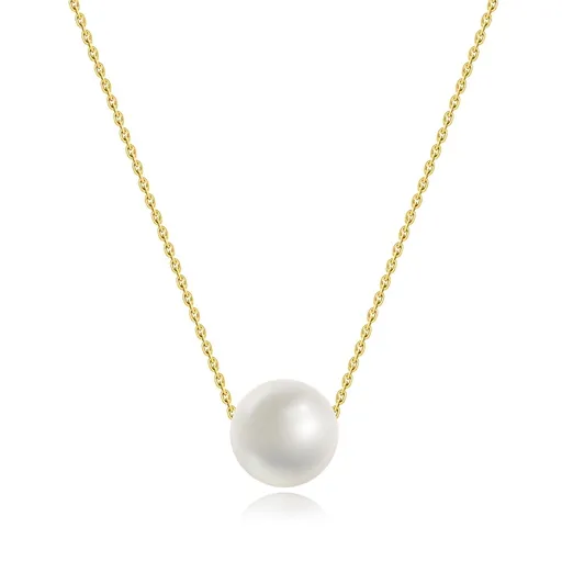 Náhrdelník zo žltého 9K zlata - biela sladkovodná perla, jemná retiazka