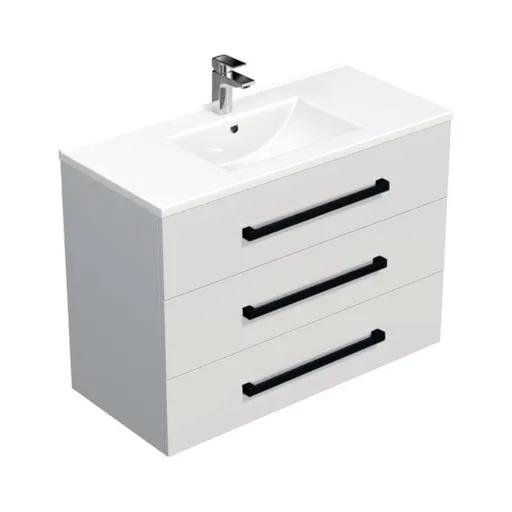 Kúpeľňová skrinka s čiernymi úchytkami a umývadlom SAT Cube Way 100x71x46 cm biely lesk CUBE46C1003BIMOD