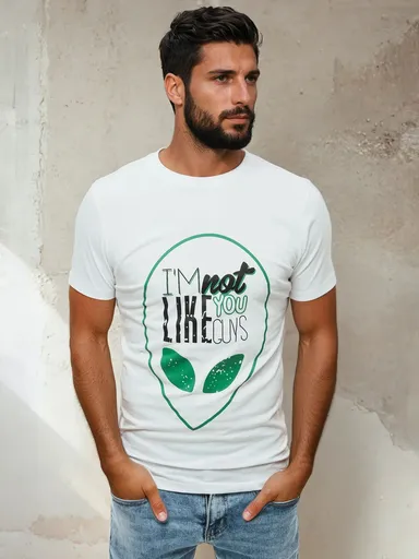 Jednoduché biele tričko s potlačou RX4154