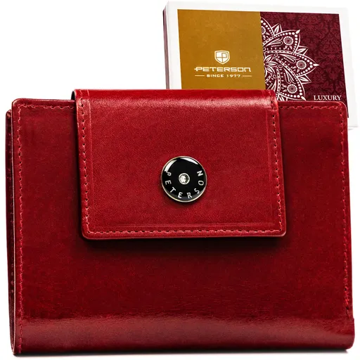 Kožená, kompaktná dámska peňaženka v červenej farbe - Peterson