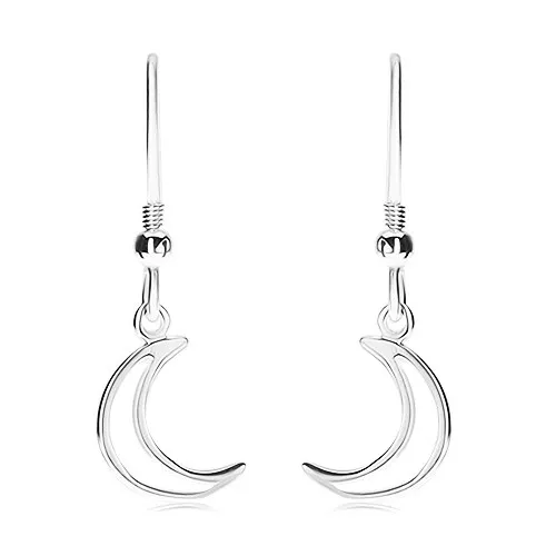 Strieborné 925 náušnice, kontúra kosáka mesiaca, hladký lesklý povrch