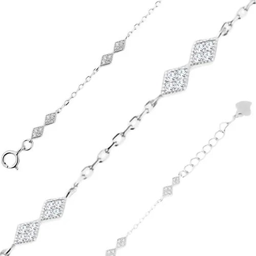 Strieborný náramok 925, dvojice čírych kosoštvorcov, oválne očká