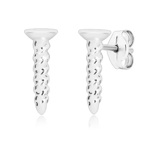 Strieborné 925 náušnice, pravotočivá skrutka - plochá hlavička so zárezom, puzetky