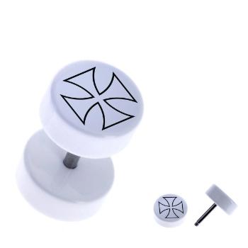 Biely fake piercing - akrylový, okrúhly, obrys maltézskeho kríža