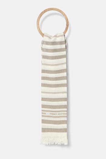 Šatka s prímesou ľanu Tommy Hilfiger dámsky, béžová farba, vzorovaný, AW0AW17147