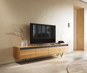 TV stolík Stonegrace 200 cm prírodný dub bridlica 4 zásuvky podstavec
