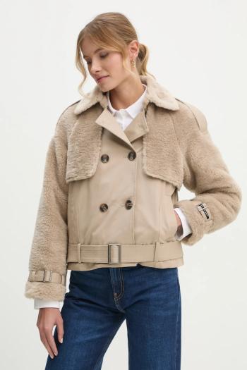 Trenčkot Pepe Jeans FIONA dámsky, béžová farba, prechodný, oversize, PL402500