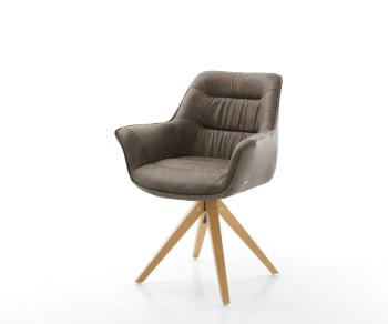 Otočná stolička Kaira-Flex taupe vintage z mikrovlákna s drevenou