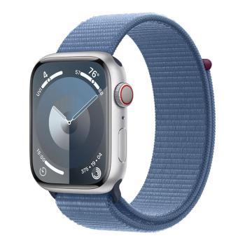 APPLE WATCH SERIES 9 GPS + CELLULAR 45MM SILVER ALUMINIUM CASE WITH WINTER BLUE SPORT LOOP,MRMJ3QC/A