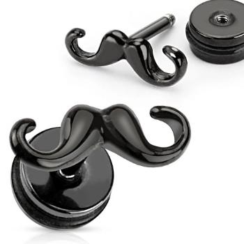 Fake piercing do ucha z ocele - čierne skrútené fúziky