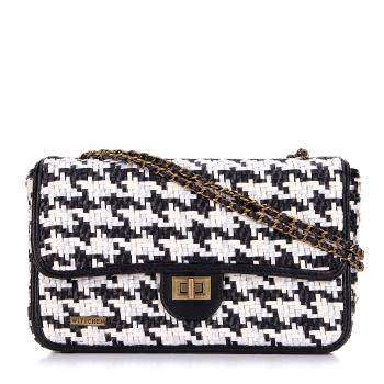 Dámska zapletaná crossbody kabelka Wittchen s retiazkou, čierno-biela 98-4Y-010-10