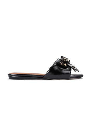 Kožené šľapky Kurt Geiger London Kensington Bow Flat Sandal čierna farba, 655705139
