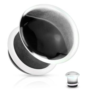 Plug do ucha, číre sklo, vypuklý tvar - hríbik s čiernym zakončením, brzdiaca gumička - Hrúbka: 6 mm 