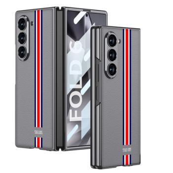 GKK LEATHER Kryt so sklom pre Samsung Galaxy Z Fold6 5G TRICOLOUR GREY