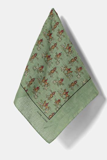 Ľanová šatka Polo Ralph Lauren zelená farba, vzorovaná, 712971850