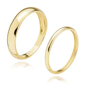 Obrúčky zo žltého 14K zlata - úzky dámsky a rozširujúci sa pánsky prsteň - Veľkosť: 51 mm