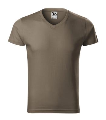 MALFINI Pánske tričko Slim Fit V-neck - Army | S