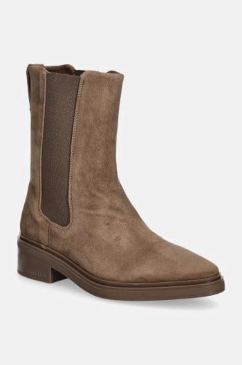 Semišové topánky chelsea Calvin Klein HEEL CHELSEA BOOT 30 SUE dámske, hnedá farba, na plochom podpätku, HW0HW02191