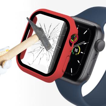 ENKAY Obal s tvrdeným sklom pre Apple Watch 9 / 8 / 7 (41mm) červený