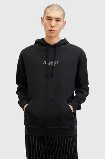 Bavlnená mikina AllSaints BONES OTH HOODY pánska, čierna farba, s kapucňou, jednofarebná, M005NB