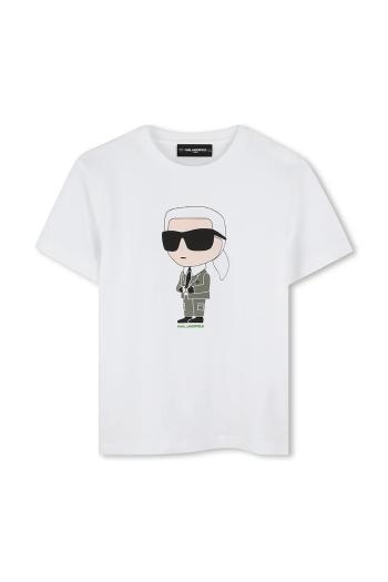 Detské bavlnené tričko Karl Lagerfeld biela farba, s potlačou, Z30437