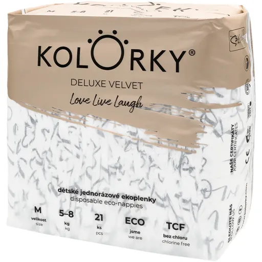 Kolorky Deluxe Velvet Love Live Laugh jednorazové EKO plienky veľkosť M 5-8 Kg 21 ks