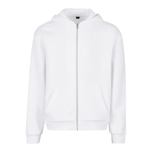 Build Your Brand Hebká pánska mikina na zips Fluffy - Biela | 2XL
