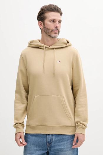 Mikina Tommy Jeans pánska, béžová farba, s kapucňou, jednofarebná, DM0DM20742