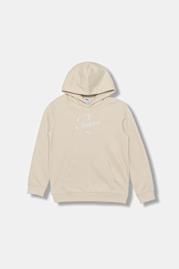 Detská mikina Puma ESS SCRIPT Hoodie FL G béžová farba, s kapucňou, vzorovaná, 688728