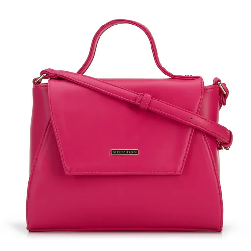 Ekokožená listová kabelka s geometrickou klopou ružová