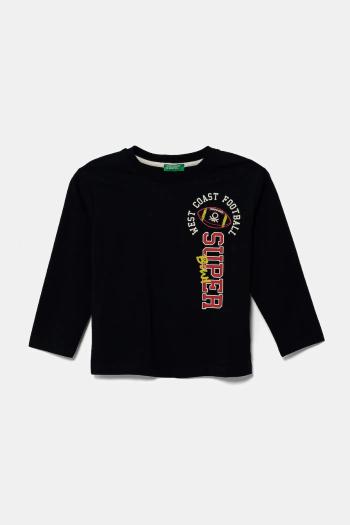 Detská bavlnená košeľa s dlhým rukávom United Colors of Benetton tmavomodrá farba, s potlačou, 35RYG10I6