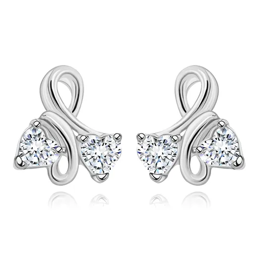 Náušnice zo striebra 925 - symbol Infinity s čírymi srdiečkovými zirkónmi