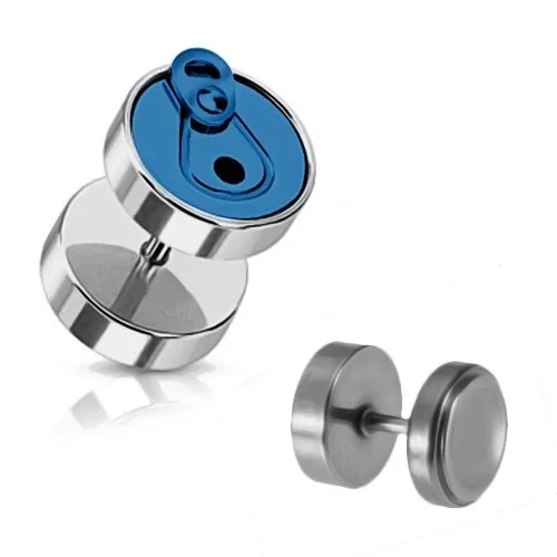 Oceľový fake piercing do ucha v tvare plechovky