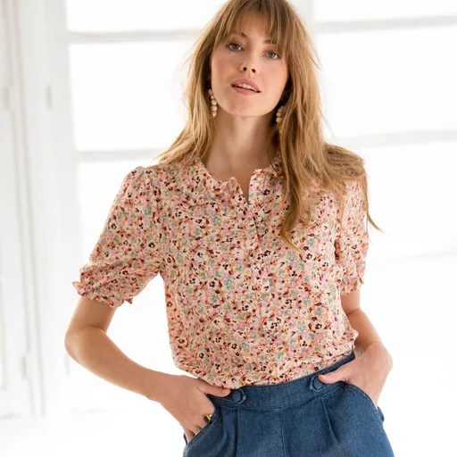 Blúzka s okrúhlym golierom a potlačou