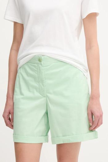 Šortky Tommy Hilfiger dámske, zelená farba, jednofarebné, vysoký pás, WW0WW42457