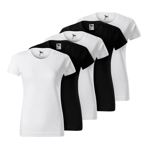 MALFINI Sada 5 ks: Dámske tričko BASIC - Biela / čierna | XL