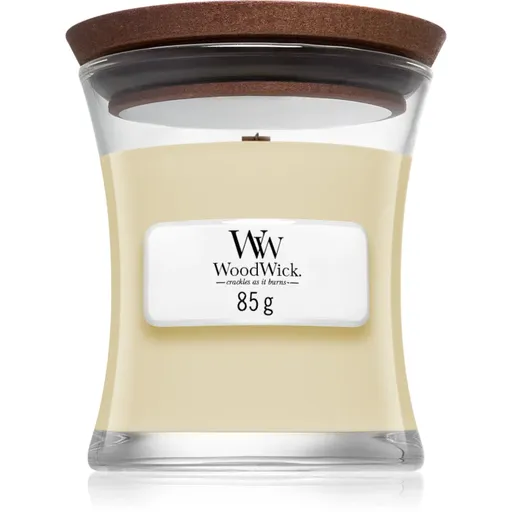 Woodwick White Teak vonná sviečka s dreveným knotom 85 g