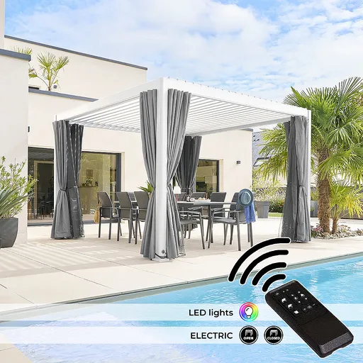 DEOKORK Záhradný hliníkový altánok elektrický MEGAN 3,6x3,6 m (biela)