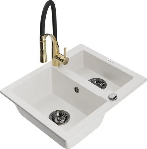 MEXEN/S MEXEN/S - Carlos granitový drez 1.5 vrátane batérie Aster, biela 6518-20-73450-57-B