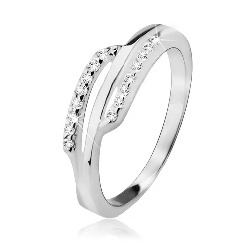 Strieborný prsteň 925, dva zirkónové prúžky, hladký pás uprostred - Veľkosť: 55 mm