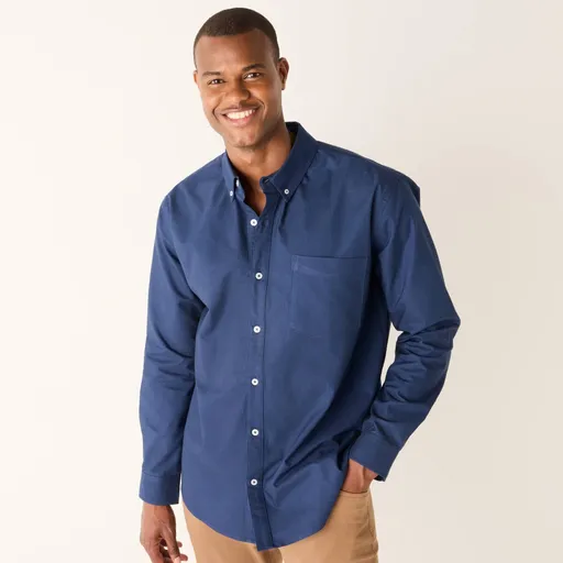 Jednofarebná košeľa s dlhými rukávmi z tkaniny Oxford