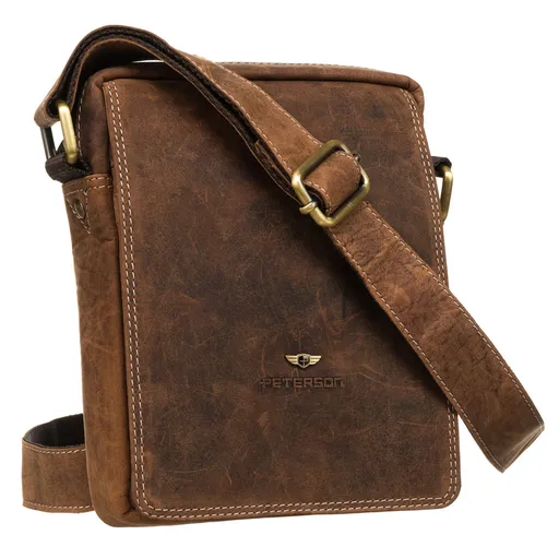 Šikovná pánska messenger taška z pravej hnedej kože so zlatým kovaním - Peterson,skl.