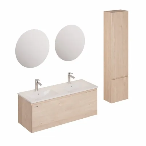 Kúpeľňová zostava s umývadlom vrátane umývadlovej batérie, vtoku a sifónu Naturel Ancona akácie KSETANCONA6